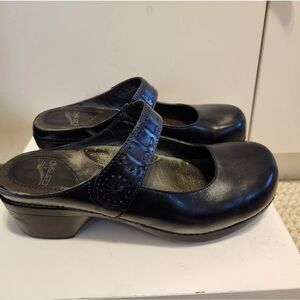 Dansko "Solitaire" Black Leather Mary Jane Backless ClogsSize 10/40 Ret. $145
